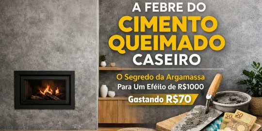 Ambiente moderno com acabamento cimento queimado e notas brasileiras