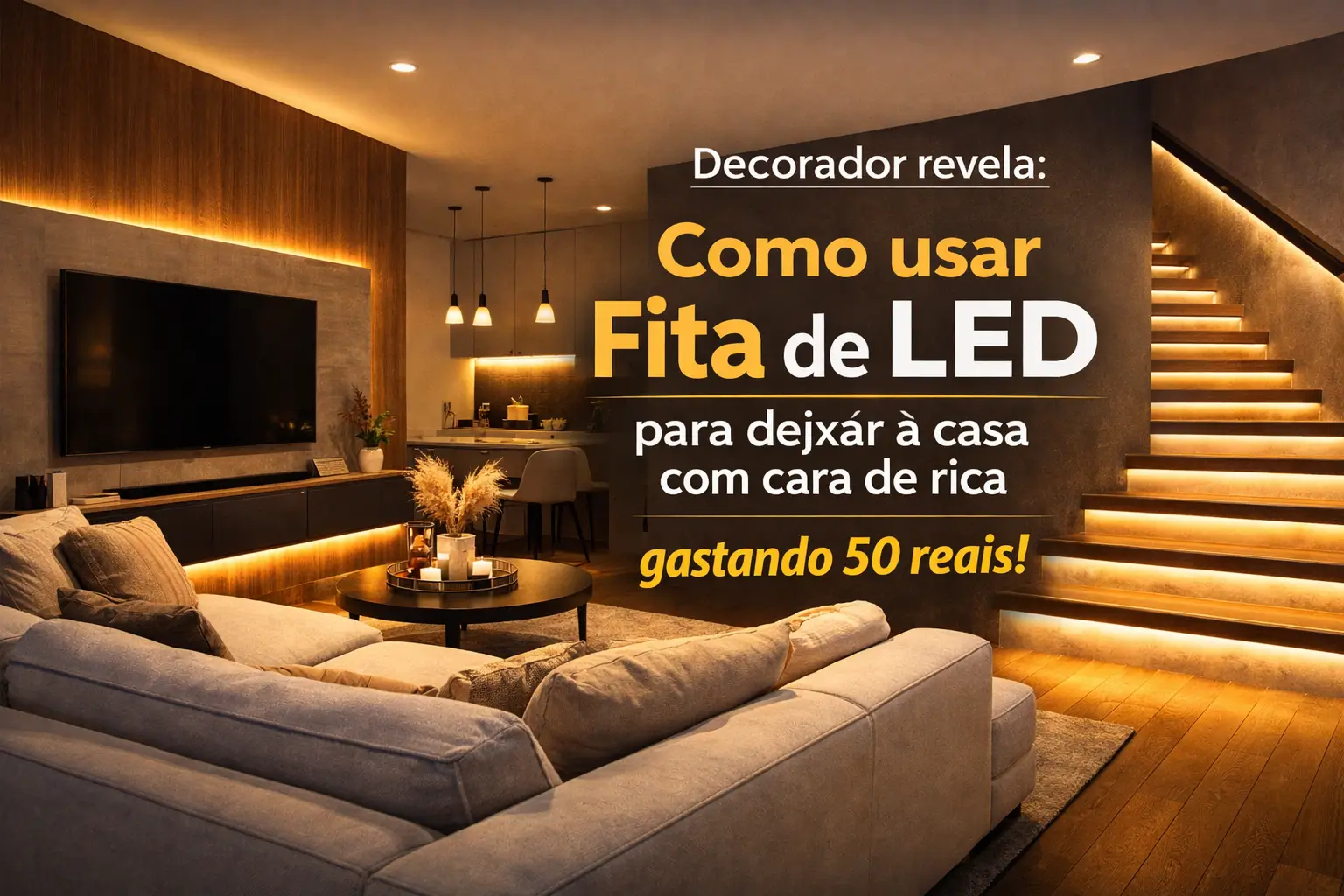 Sala moderna com iluminação LED e dicas de decoração 2026